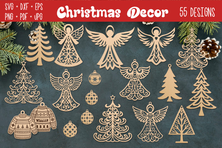 Christmas Decorations laser SVG PNG| 55 Designs