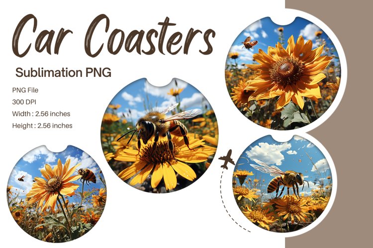 Bee Flower Car Coasters Sublimation Bee Car Accessories_12 example image 1