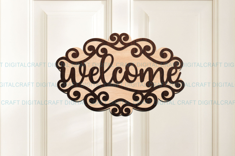 Swirls Welcome Sign SVG Laser Cut Template : Door Hanger