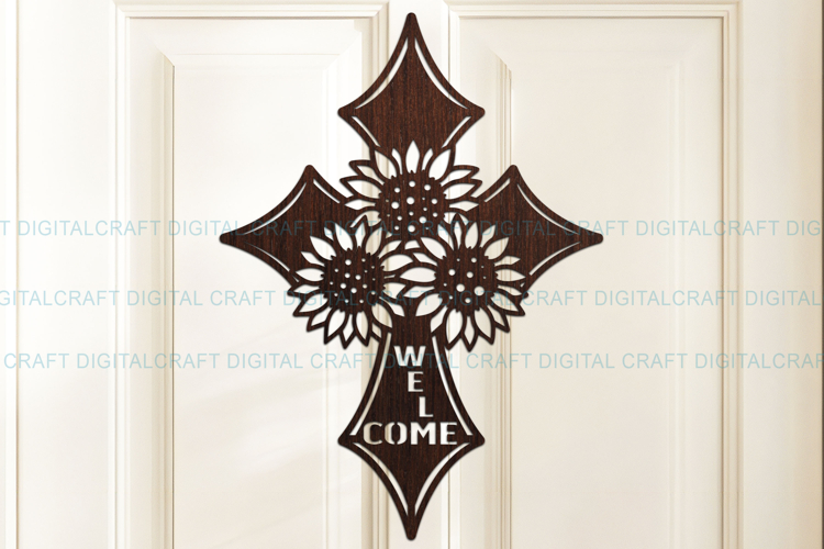 Sunflower Cross Welcome Sign SVG Laser Cut Template Digital
