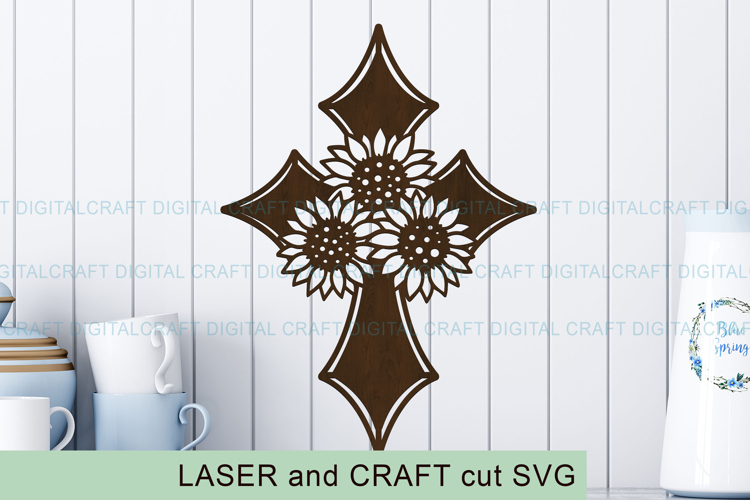 Sunflower Cross Sign SVG Laser Cut Template Digital