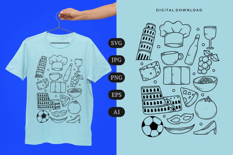 Italy Doodle T-shirt | SVG example image 1