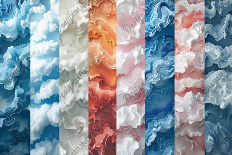 Abstract cloud patterns in blue and orange tones