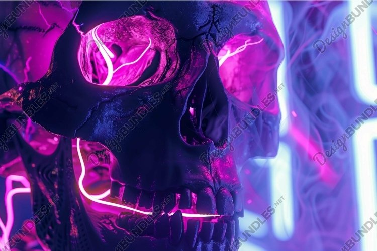 Neon glow skull in surreal lighting