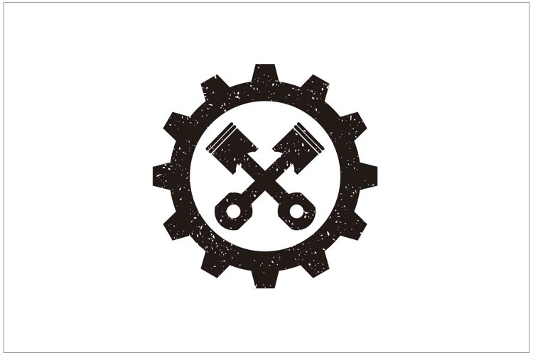 Pistons gear motorcycle logo design grunge style