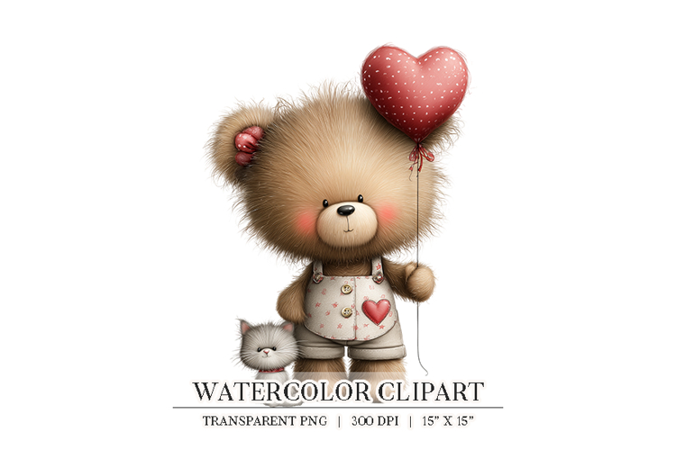 Cute Valentine Bear With Heart Balloon Clipart