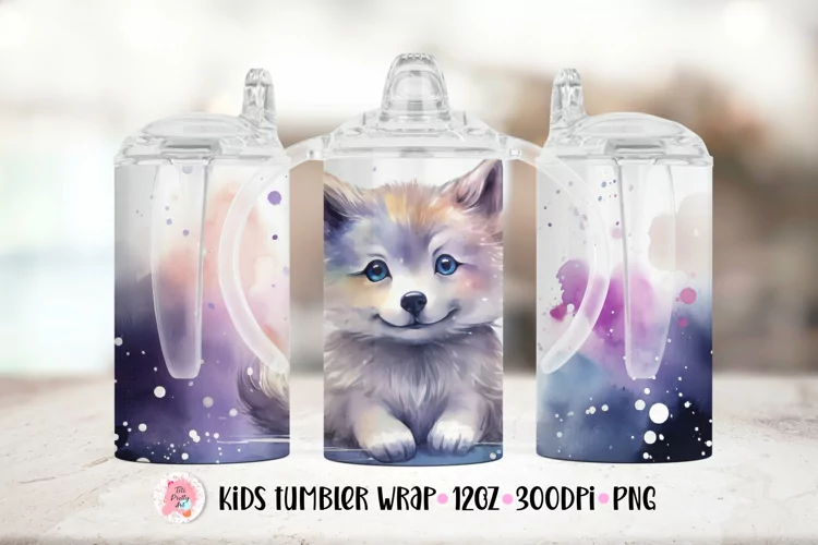 12oz Kids Skinny Tumbler | Wolf Animals Tumbler Wrap