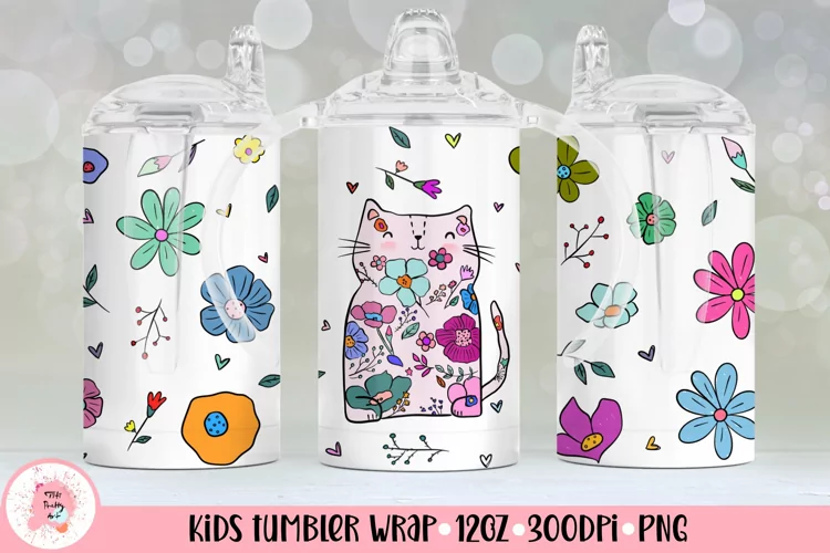 12oz Kids Skinny Tumbler | Kitty Tumbler Wrap