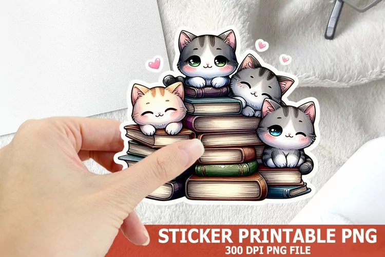 Cute Cat on A Stack of Books Sticker| Books Sticker