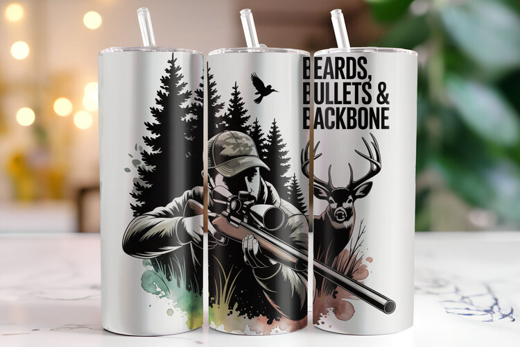 Beards Bullets & Backbone Tumbler Wrap | Sublimation example image 1