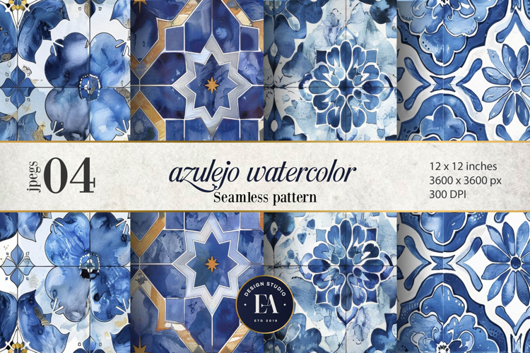 Azulejo watercolor Tile Pattern | Moroccan Traditional tiles