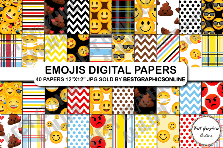 Emojis Digital Papers, Emoji Emoticons Digital Paper Pack