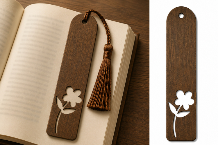 Minimalist Wooden Flower Bookmark with Tassel for Book Lover example image 1