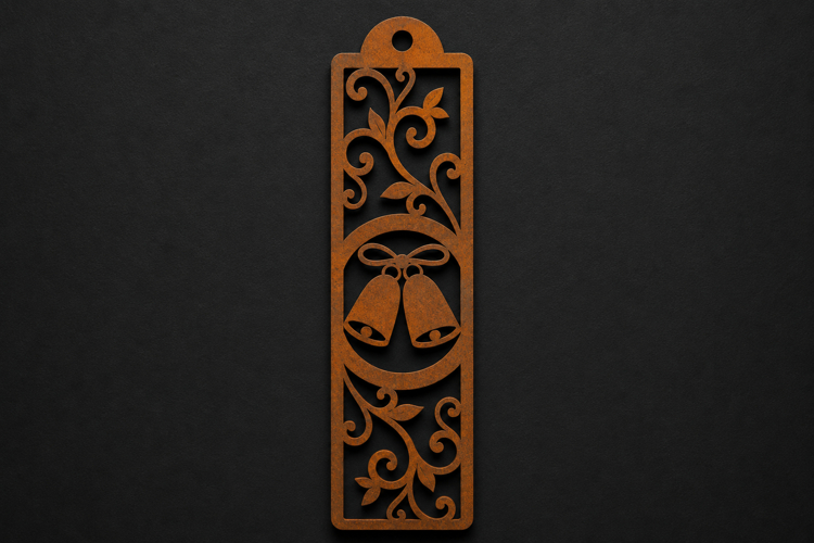 Festive Bells and Floral Scrollwork Wooden Bookmark example image 1