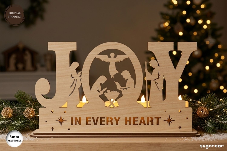 Nativity Joy Candle Holder Laser Cut | Glowforge | SVG