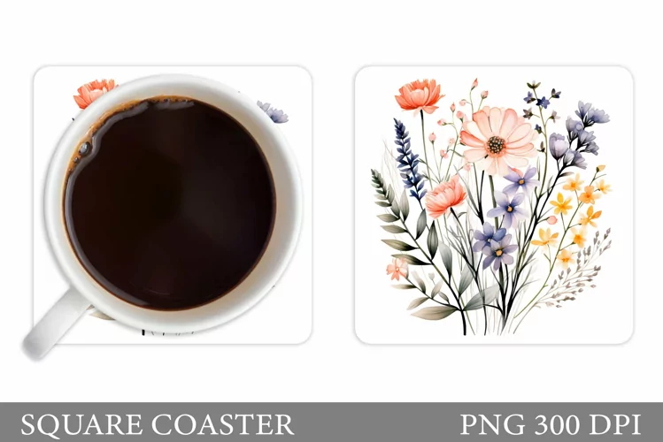 Wildflowers Coaster Design. Flowers Coaster Sublimation