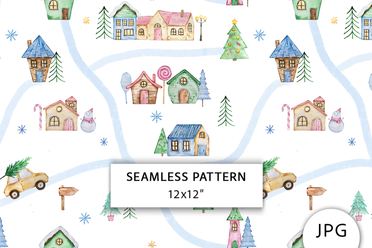 Christmas Town Seamless Pattern, Digital Paper