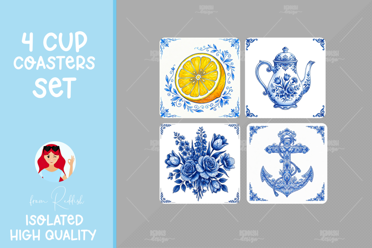 4 Ceramic Tile Style Ornamental Pattern Drink Coasters