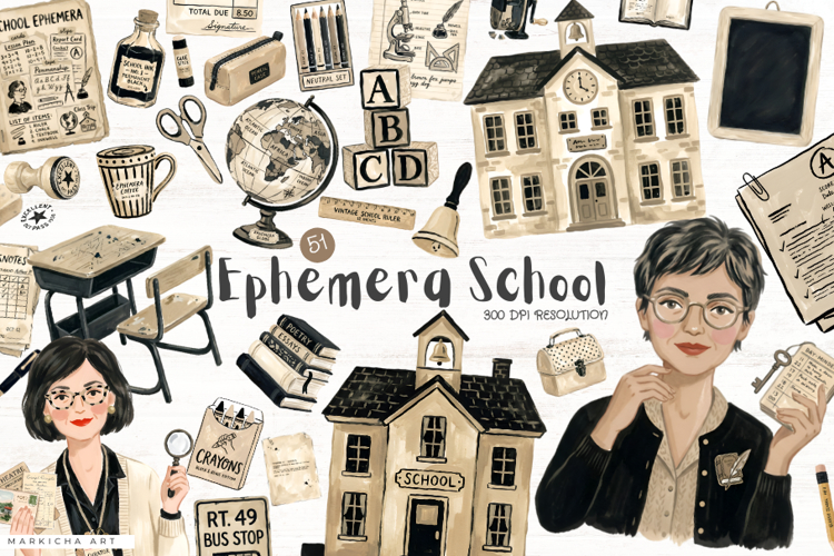 Vintage School Ephemera Clipart