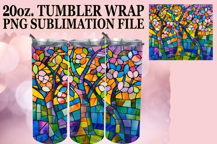 Colorful Stained Glass Tree Wrap 20oz Tumbler Design