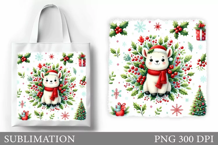 Christmas Lama Tote Bag. Christmas Tote Bag Sublimation