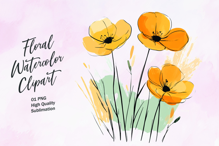 Watercolor floral clipart sublimation