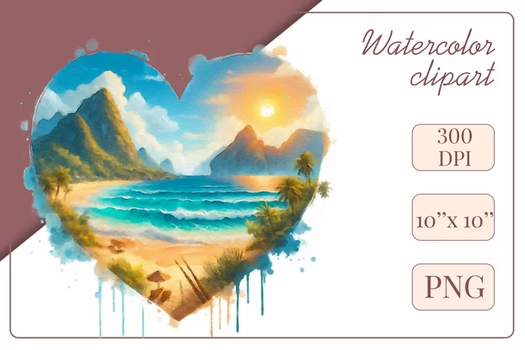 Summer Beach, Watercolor Clipart, Sublimation, Png