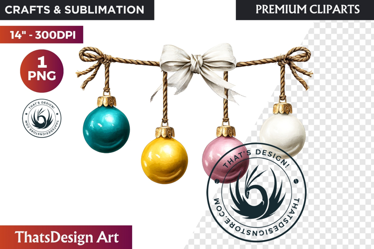 Christmas Baubles Clipart, Festive Holiday Ornaments PNG