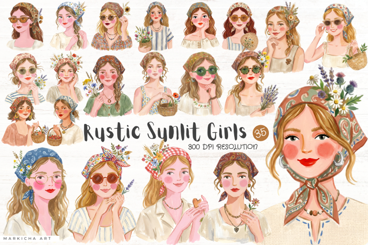 Rustic Sunlit Girls Clipart example image 1