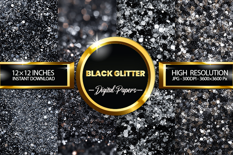 Black Glitter Digital Papers - 04 Variations