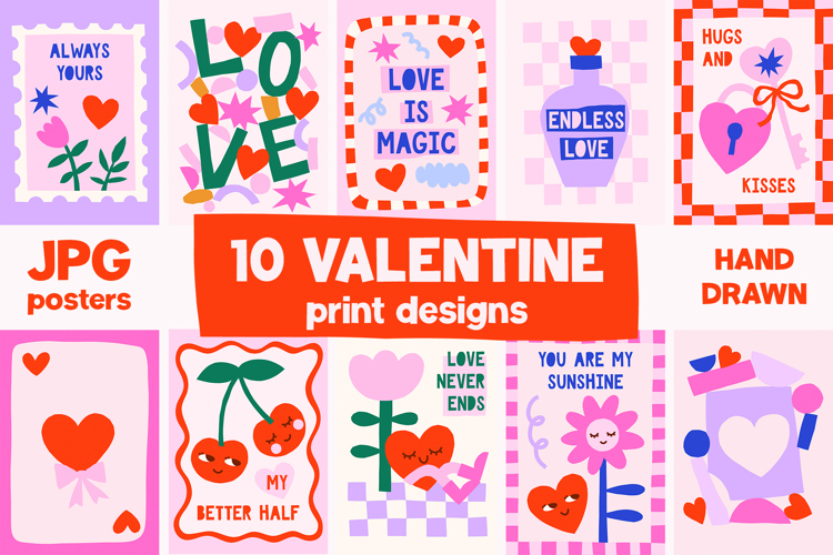 10 Cute Valentines Day Wall Art Bundle