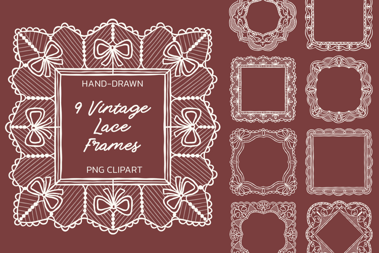 Hand Drawn Vintage Wedding Lace Frames Clipart PNG