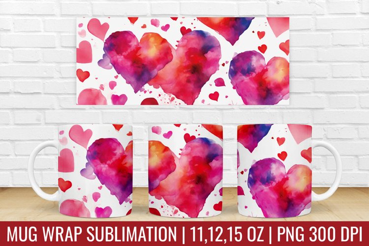 Valentines Day Hearts Mug Wrap|Mug Watercolor Design example image 1