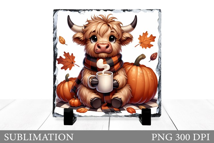Cute Cow Sublimation. Fall Cow Slate Sublimation example image 1
