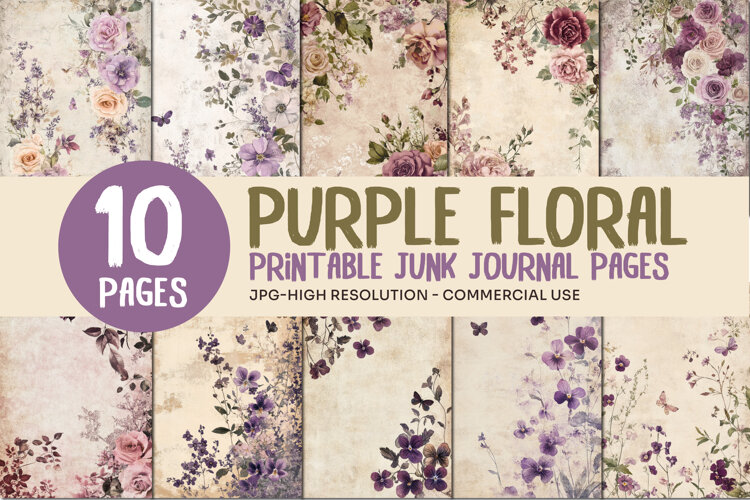 Purple Floral Junk Journal Pages example image 1