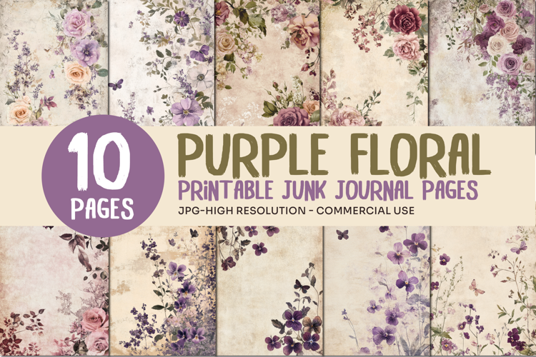 Purple Floral Junk Journal Pages