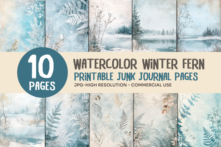 Watercolor Winter Fern Junk Journal Pages