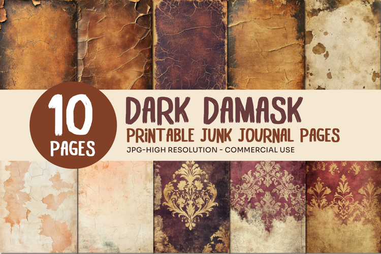 Dark Damask Junk Journal Pages