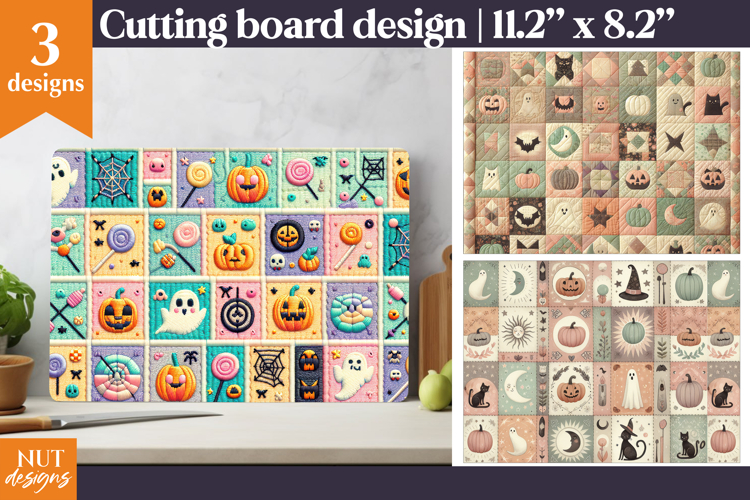 Patchwork Halloween Cutting Board, Cozy Halloween kitchen