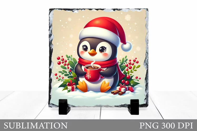 Cute Penguin Sublimation. Christmas Penguin Slate Design