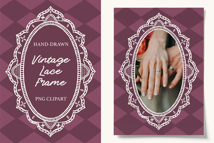 Hand Drawn Vintage Oval Lace Wedding Frame PNG Clipart example image 1