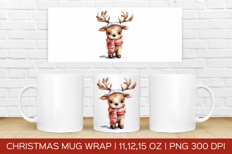 Christmas Deer Mug Wrap | Christmas Sublimation Design