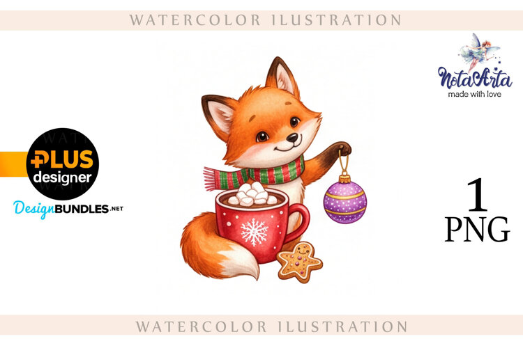 Illustration of a cute Christmas fox example image 1