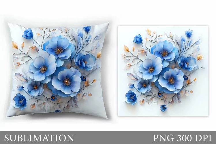 3D Flowers Pillow Design. Flowers Sublimation