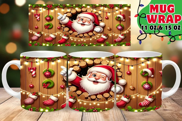 3D Xmas Wall Spoof Mug Wrap 11oz Sublime Art