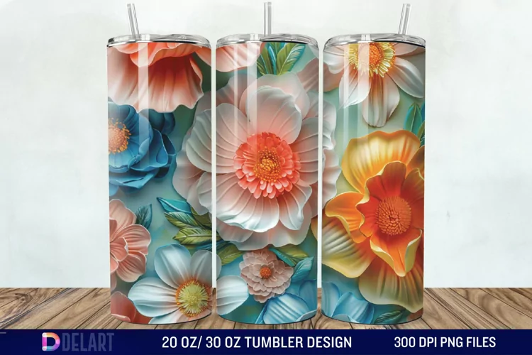 3D Painted Flower Tumbler Wrap