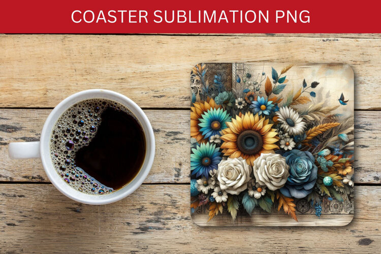 square coaster - sunflowers example image 1