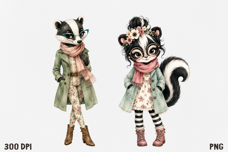 Cute Cottagecore Animal Watercolor Clipart PNG