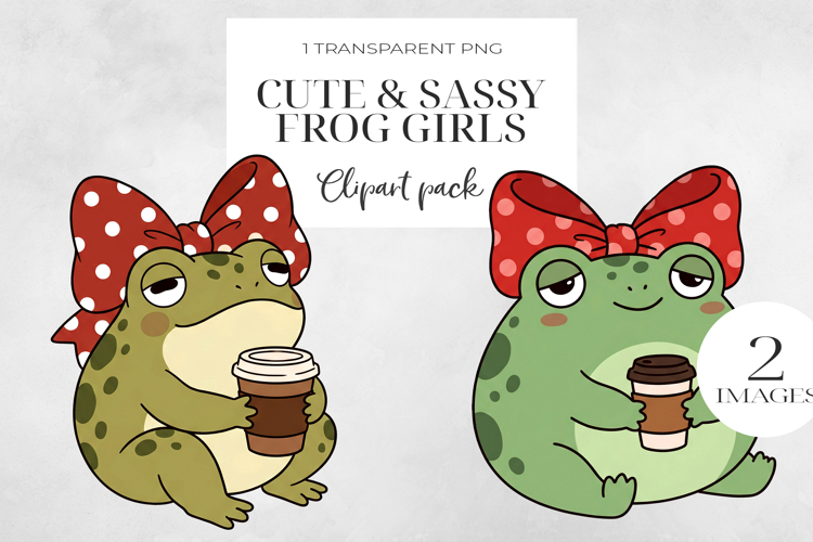 Cute Sassy Frog Girls PNG Clipart, Sublimation PNG.