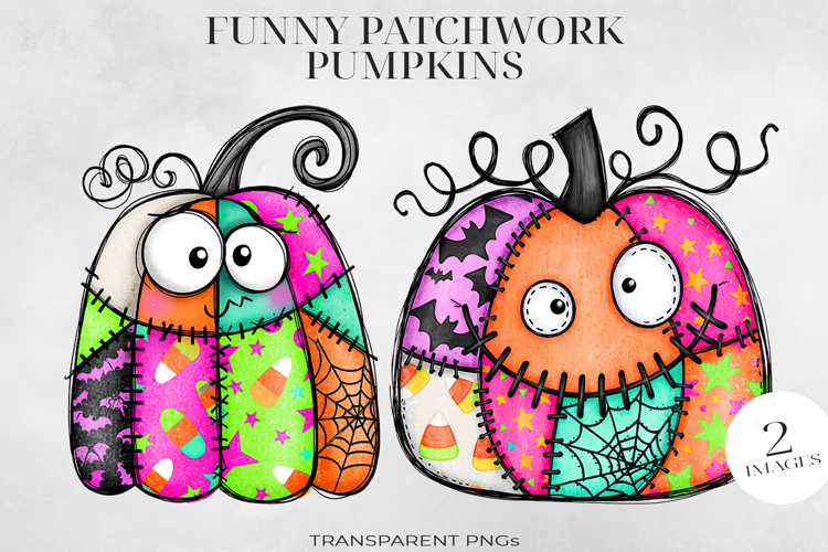 Patchwork Halloween Pumpkin PNG, Stitched Clipart